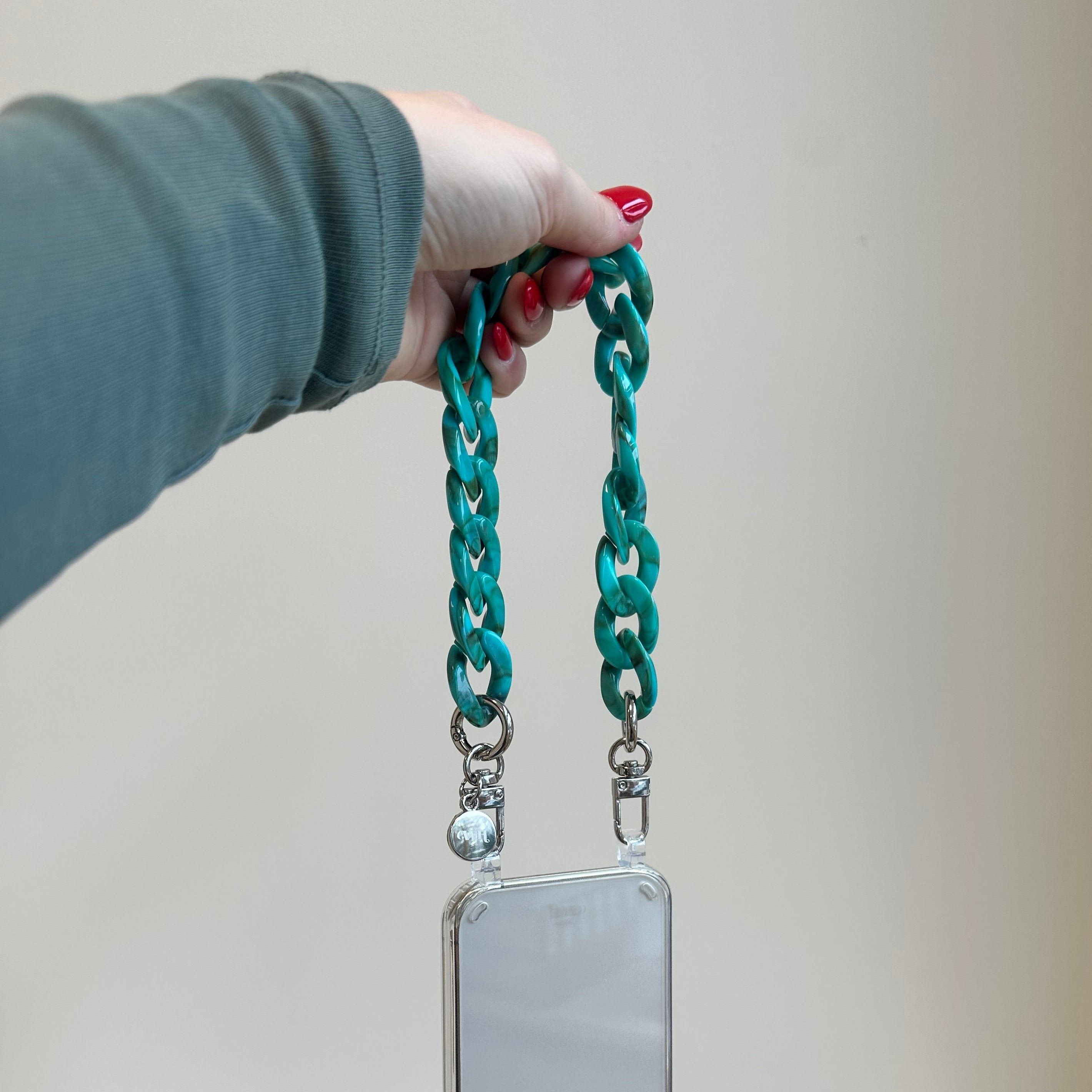 xoxo Wildhearts - iPhone 12 Pro Max - Blue Ocean Transparant Cord Case - Short Cord