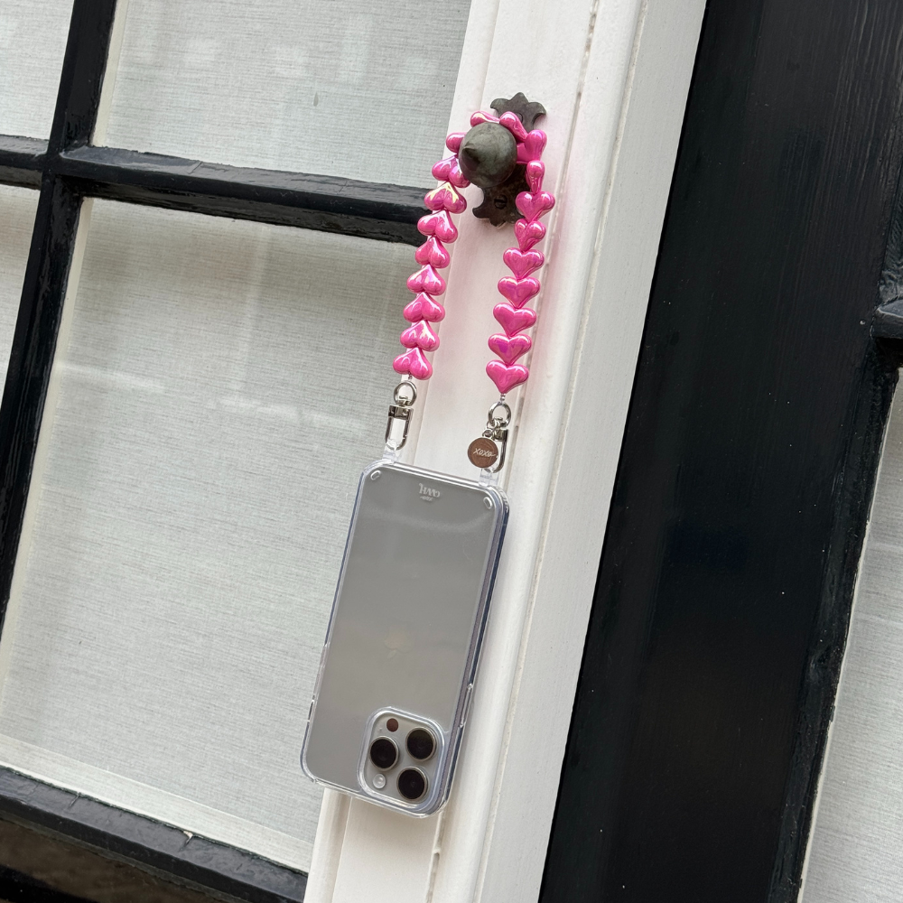 xoxo Wildhearts iPhone 17 Pro Max - Funky Hearts (Fuchia Metal) Transparant Cord Case