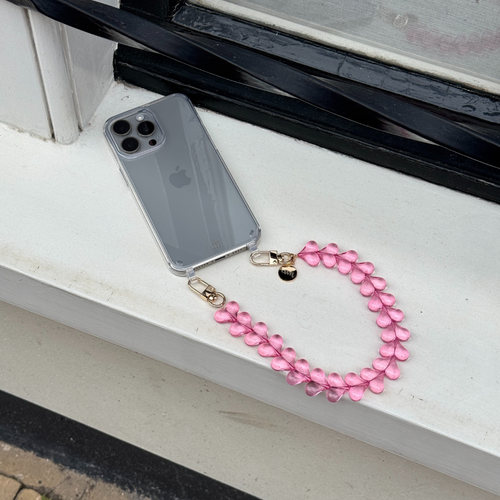 xoxo Wildhearts iPhone 17 Pro Max - Funky Hearts (Transparent Pink) Transparant Cord Case