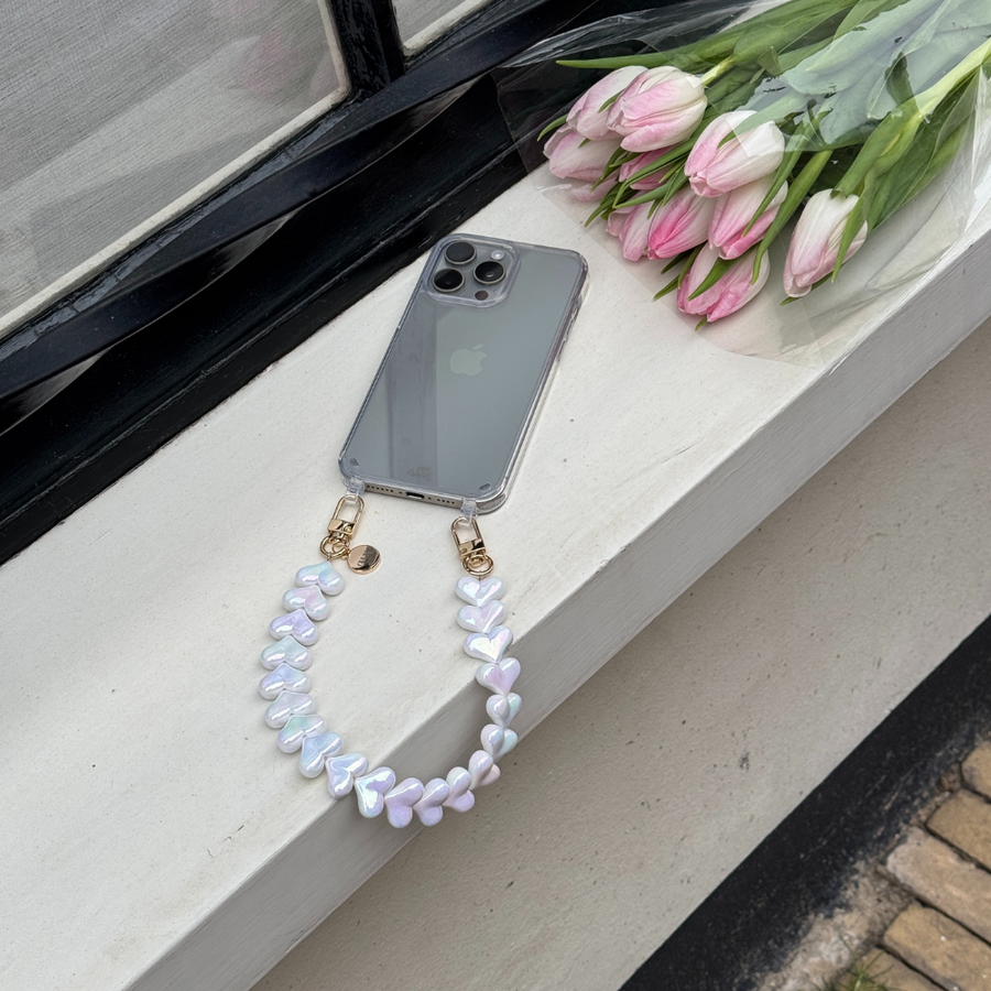 iPhone 17 Pro Max - Funky Hearts (White Metal) Transparant Cord Case