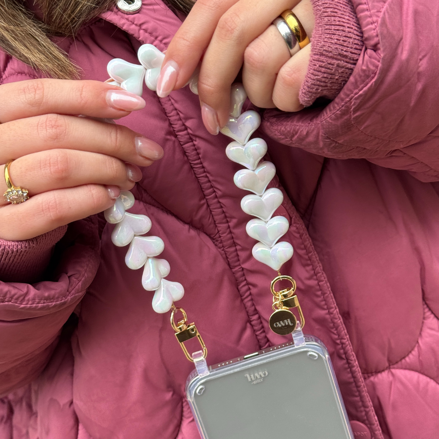 iPhone 17 Pro - Funky Hearts (White Metal) Transparant Cord Case