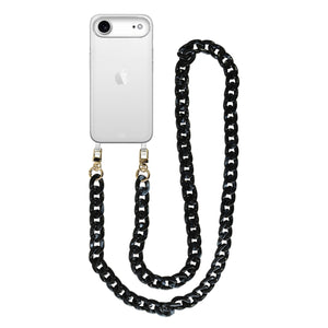 xoxo Wildhearts iPhone 17 Air - Marble Black Transparant Cord Case - Long Cord