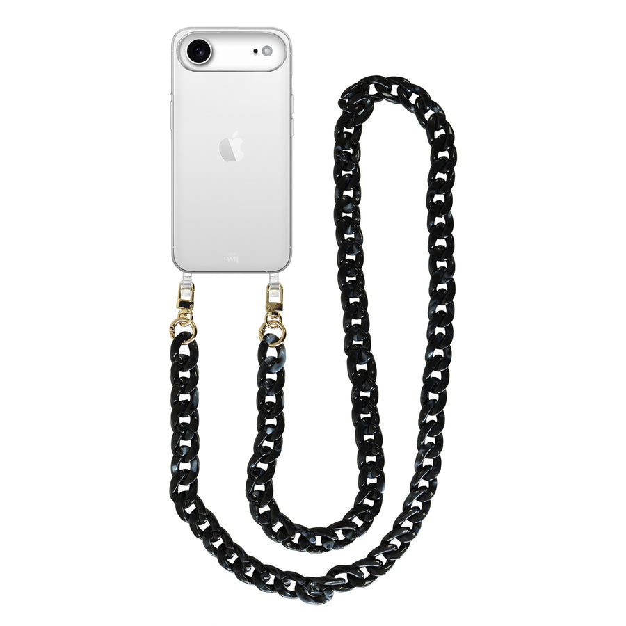 iPhone 17 Air - Marble Black Transparant Cord Case - Long Cord