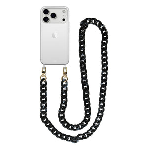 xoxo Wildhearts iPhone 17 Pro Max - Marble Black Transparant Cord Case - Long Cord