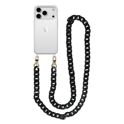 Marble Black Transparant Cord Case - Long Cord - iPhone 17 Pro Max