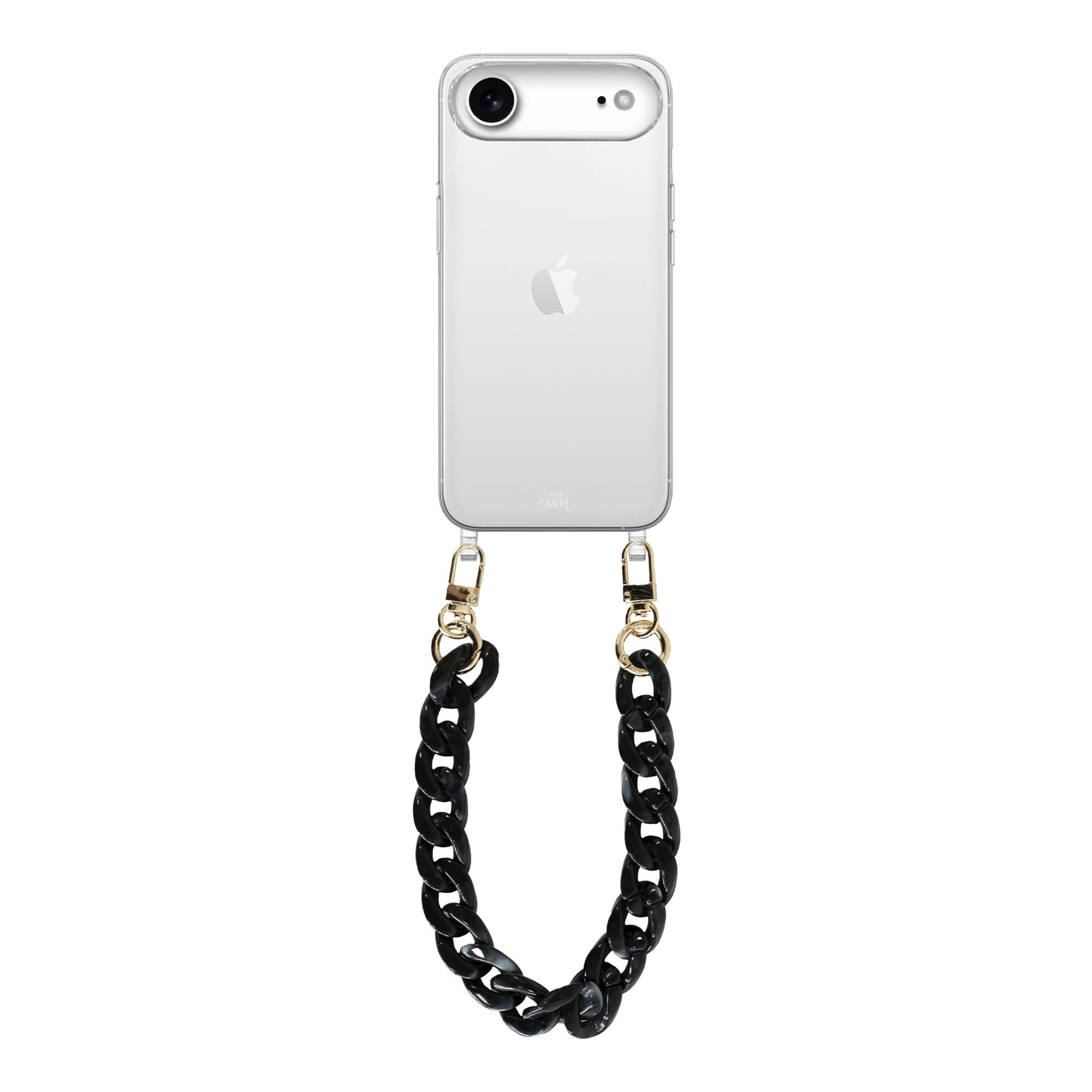 xoxo Wildhearts iPhone 17 Air - Marble Black Transparant Cord Case - Short Cord