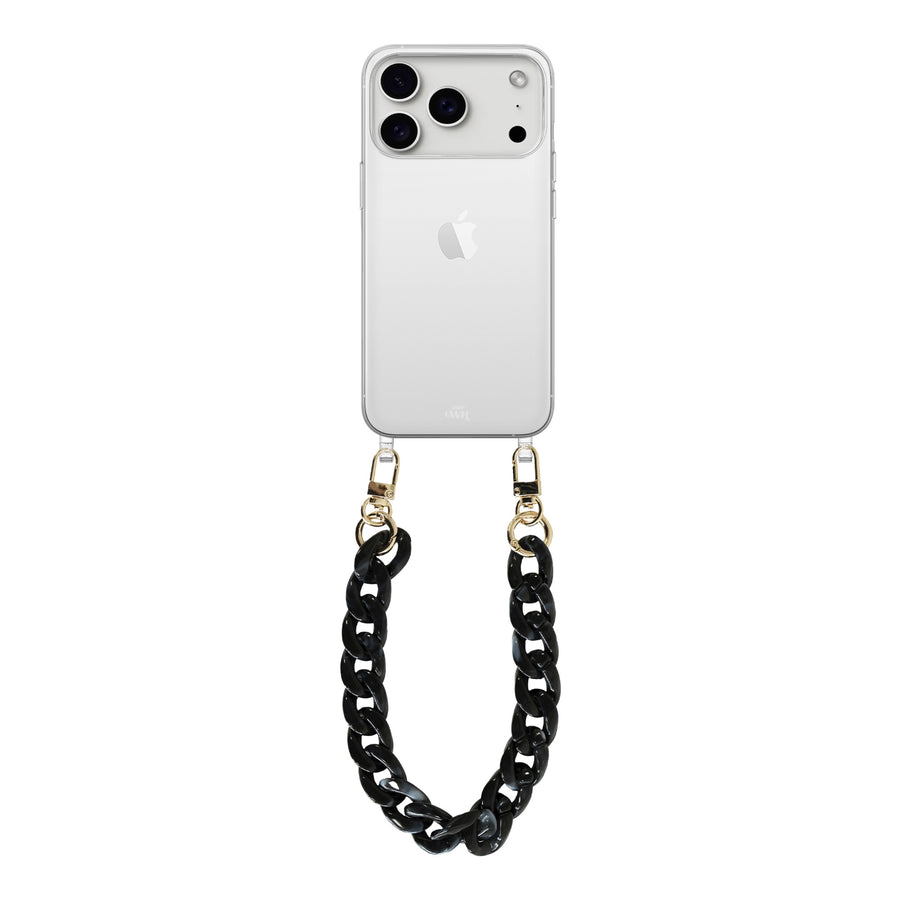 iPhone 17 Pro - Marble Black Transparant Cord Case - Short Cord