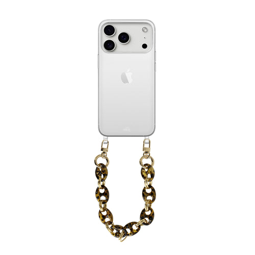 xoxo Wildhearts iPhone 17 Pro Max - Marble Brown Transparant Cord Case - Short Cord