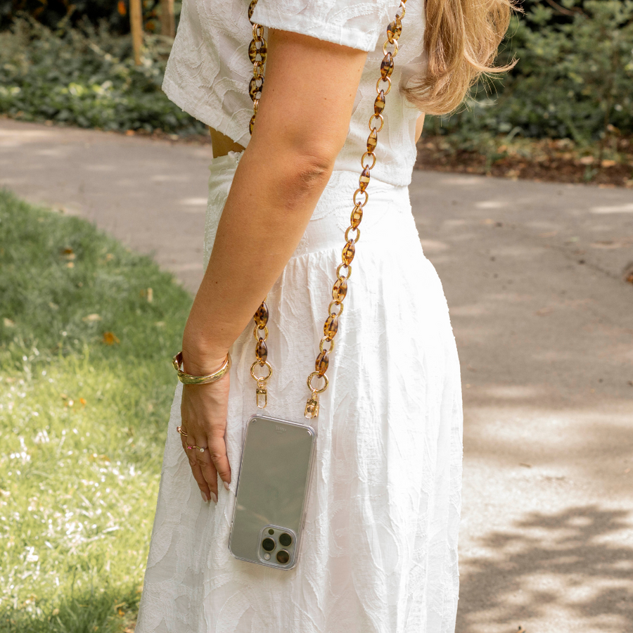 iPhone 17 - Marble Brown Transparant Cord Case - Long Cord