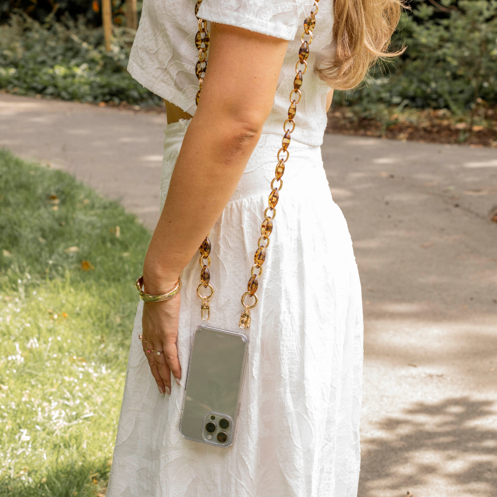 xoxo Wildhearts iPhone 17 Air - Marble Brown Transparant Cord Case - Long Cord