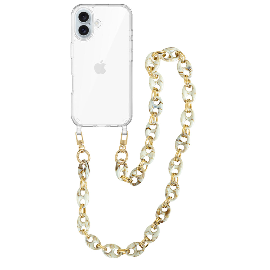 xoxo Wildhearts - iPhone 16 - Marble Creme Transparant Cord Case - Long Cord