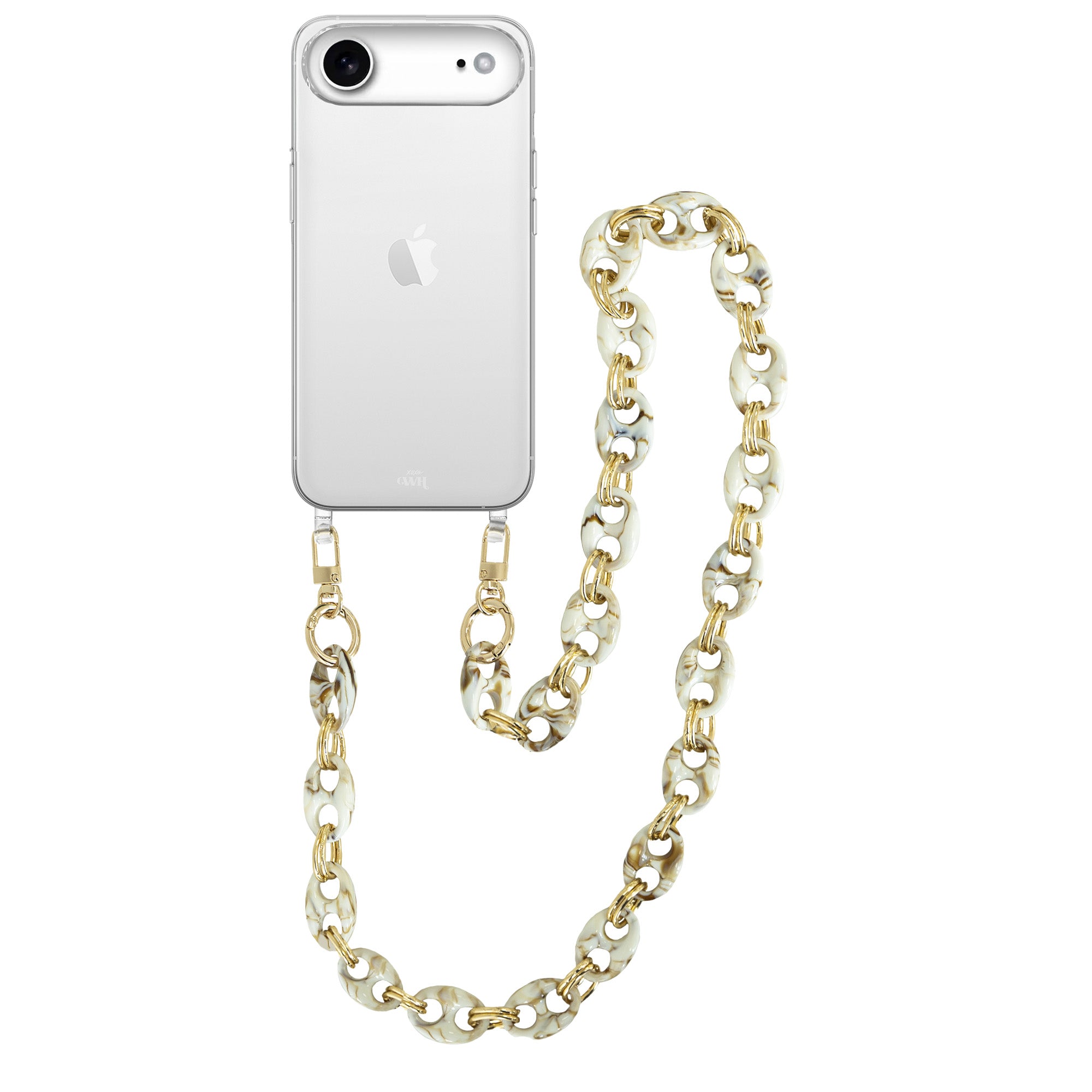 xoxo Wildhearts iPhone 17 Air - Marble Creme Transparant Cord Case - Long Cord