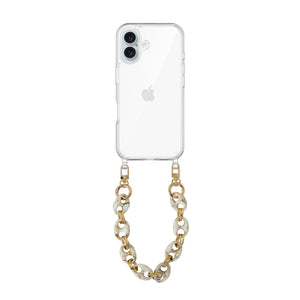 xoxo Wildhearts - iPhone 16 - Marble Creme Transparant Cord Case - Short Cord