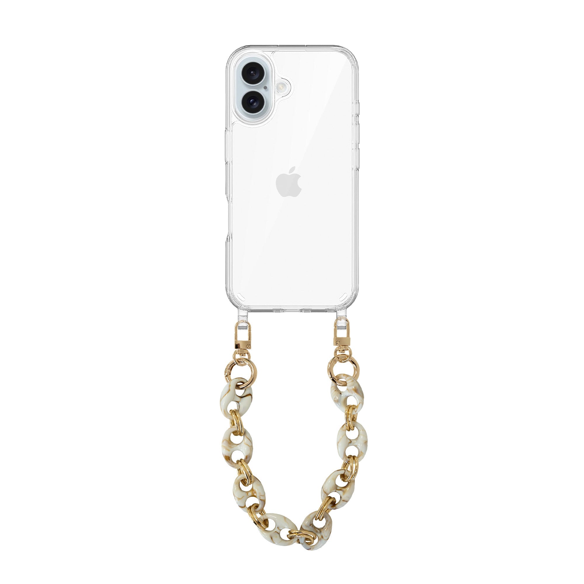 xoxo Wildhearts iPhone 17 - Marble Creme Transparant Cord Case - Short Cord