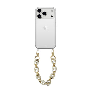 xoxo Wildhearts iPhone 17 Pro - Marble Creme Transparant Cord Case - Short Cord