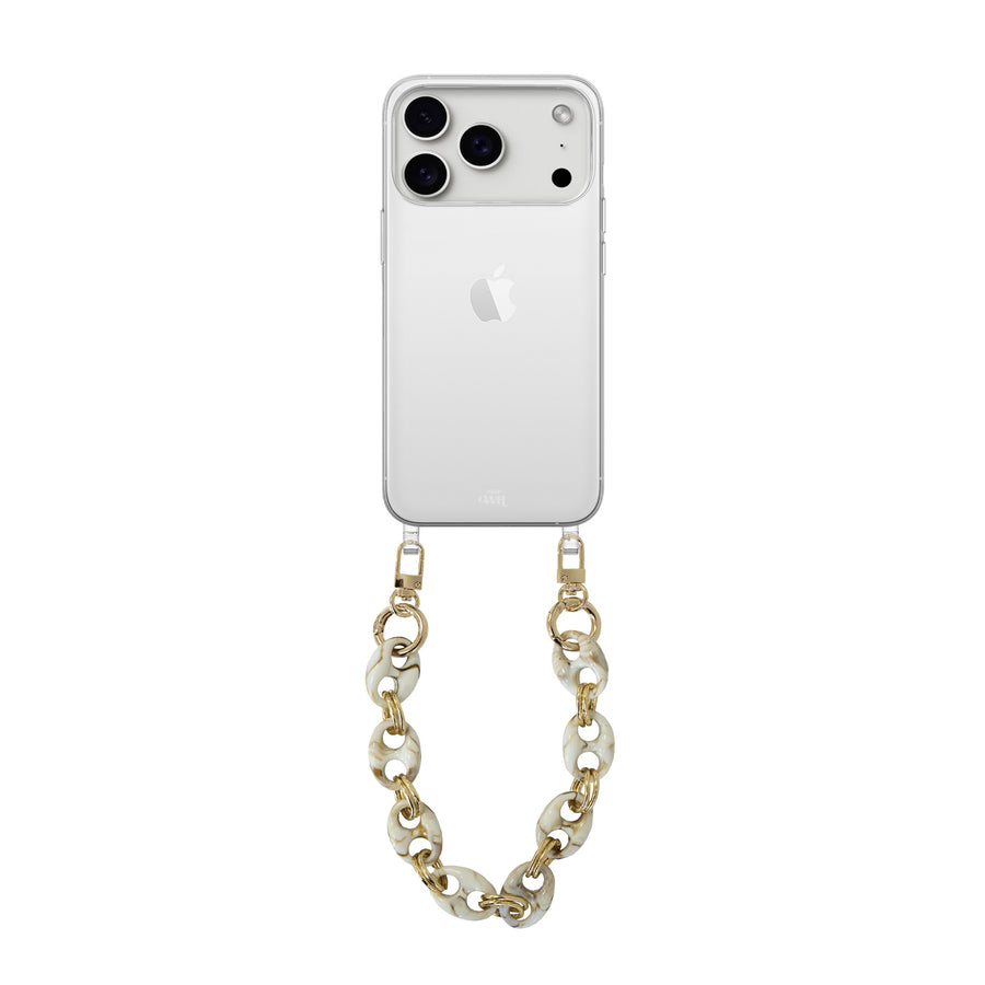 iPhone 17 Pro Max - Marble Creme Transparant Cord Case - Short Cord