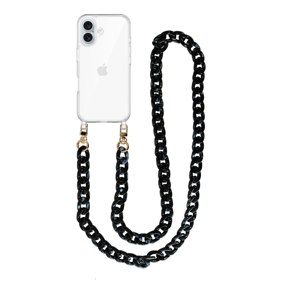 iPhone 17 - Marble Black Transparant Cord Case - Long Cord