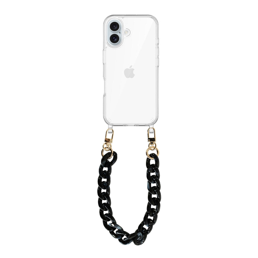 iPhone 17 - Marble Black Transparant Cord Case - Short Cord
