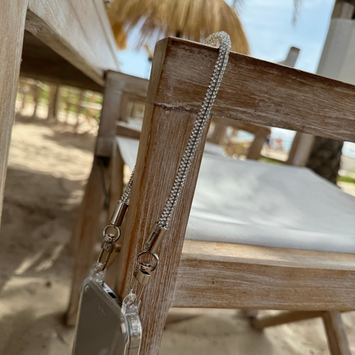 xoxo Wildhearts - iPhone 15 - Silver Diamonds Transparant Cord Case
