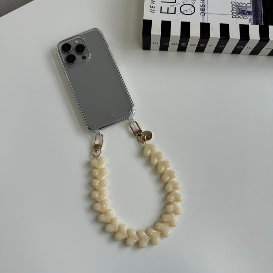 iPhone 17 Pro Max - Funky Hearts (Creme) Transparant Cord Case
