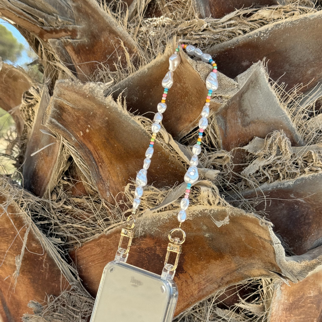 xoxo Wildhearts - iPhone 13 - Beachy Vibes Transparant Cord Case - Short Cord