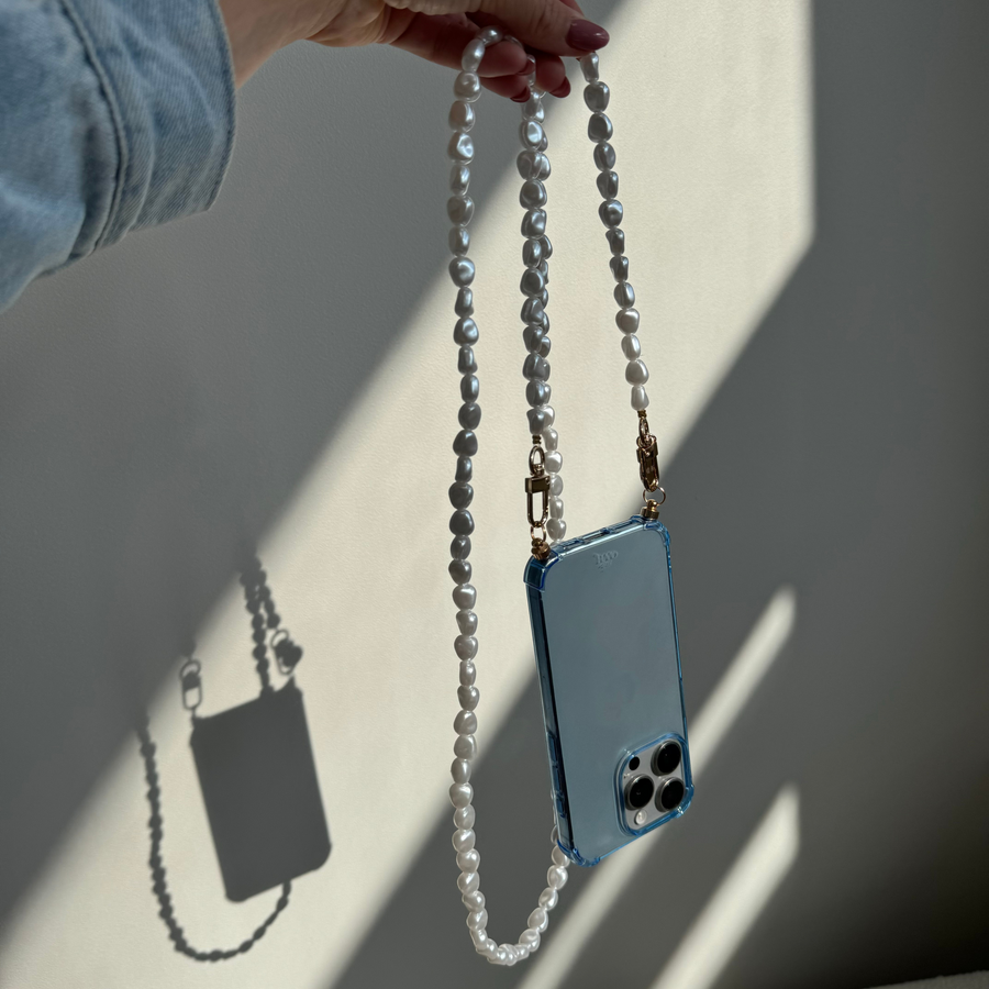 xoxo Wildhearts - iPhone 15 Pro Max - Pearlfection Cord Case Blue - Long Cord