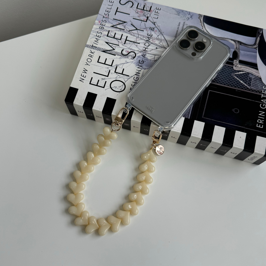 iPhone 17 Pro Max - Funky Hearts (Creme) Transparant Cord Case