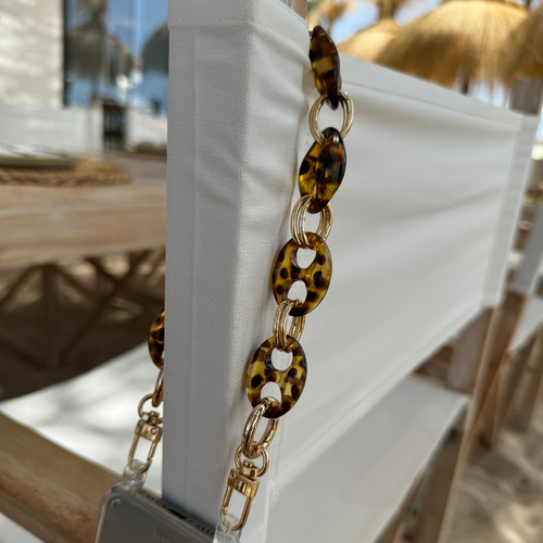 xoxo Wildhearts - iPhone 14 Pro - Marble Brown Transparant Cord Case - Short Cord