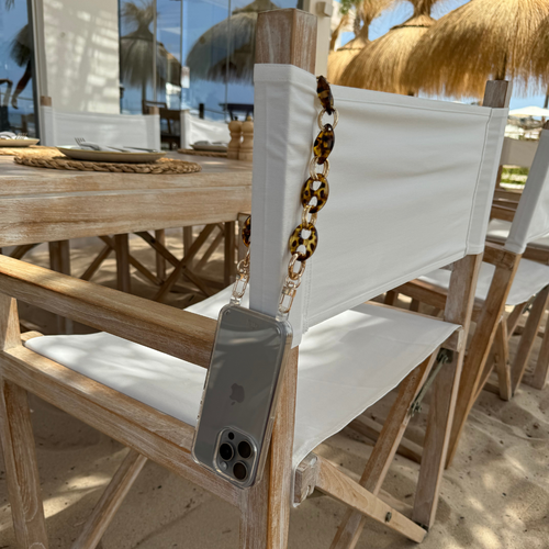 xoxo Wildhearts - iPhone 13 Mini - Marble Brown Transparant Cord Case - Short Cord