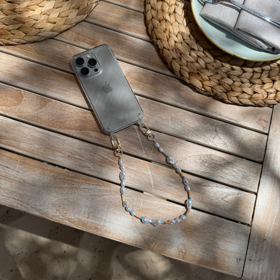 xoxo Wildhearts - iPhone 15 - Beachy Vibes Transparant Cord Case - Short Cord