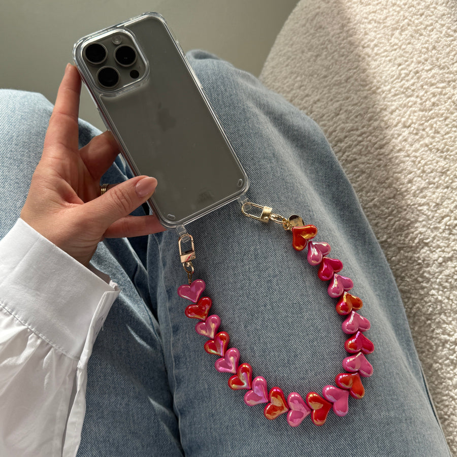xoxo Wildhearts iPhone 15 Pro Max - Funky Hearts (Pink & Red Metallic) Transparant Cord Case