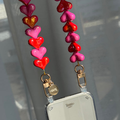xoxo Wildhearts iPhone 15 Pro - Funky Hearts (Pink & Red Metallic) Transparant Cord Case