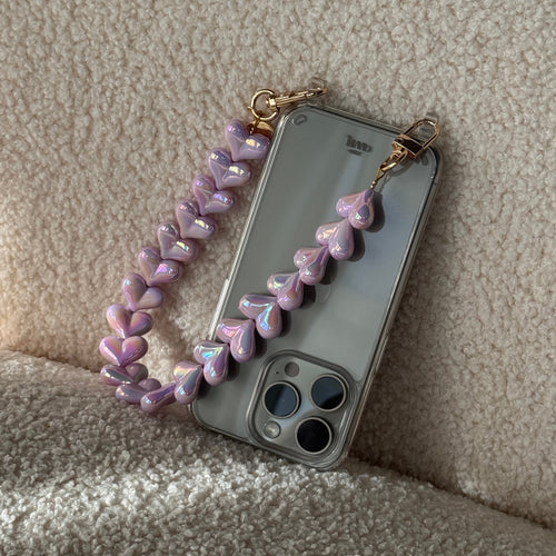 xoxo Wildhearts iPhone 15 - Funky Hearts (Purple Metallic) Transparant Cord Case