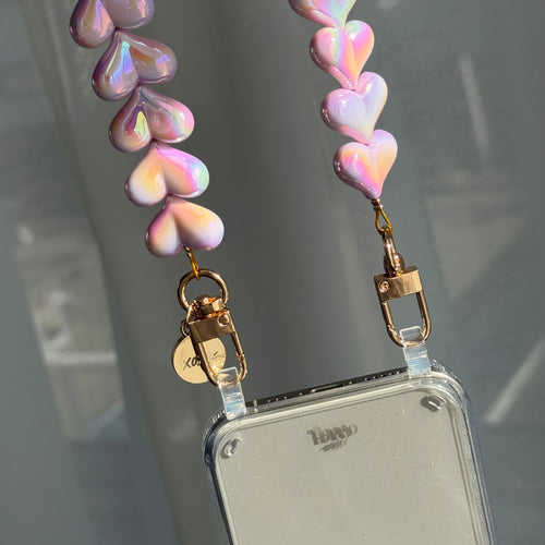 xoxo Wildhearts iPhone 13 Mini - Funky Hearts (Purple Metallic) Transparant Cord Case