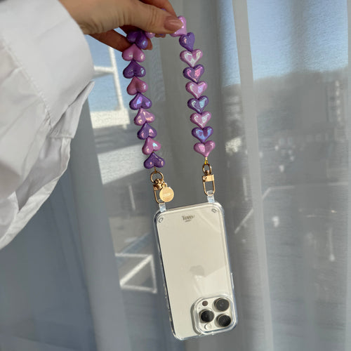 xoxo Wildhearts iPhone 14 Plus - Funky Hearts (Pink & Purple Metallic) Transparant Cord Case