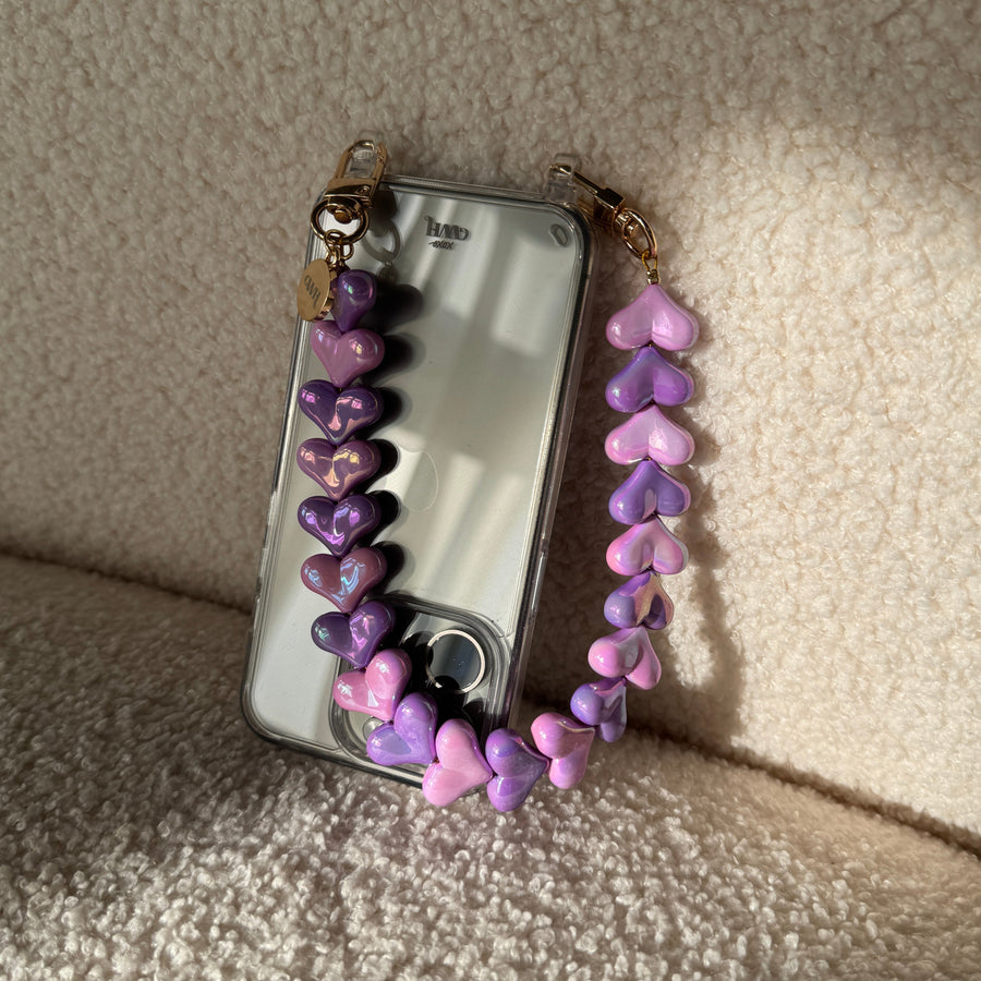 xoxo Wildhearts iPhone 12 - Funky Hearts (Pink & Purple Metallic) Transparant Cord Case