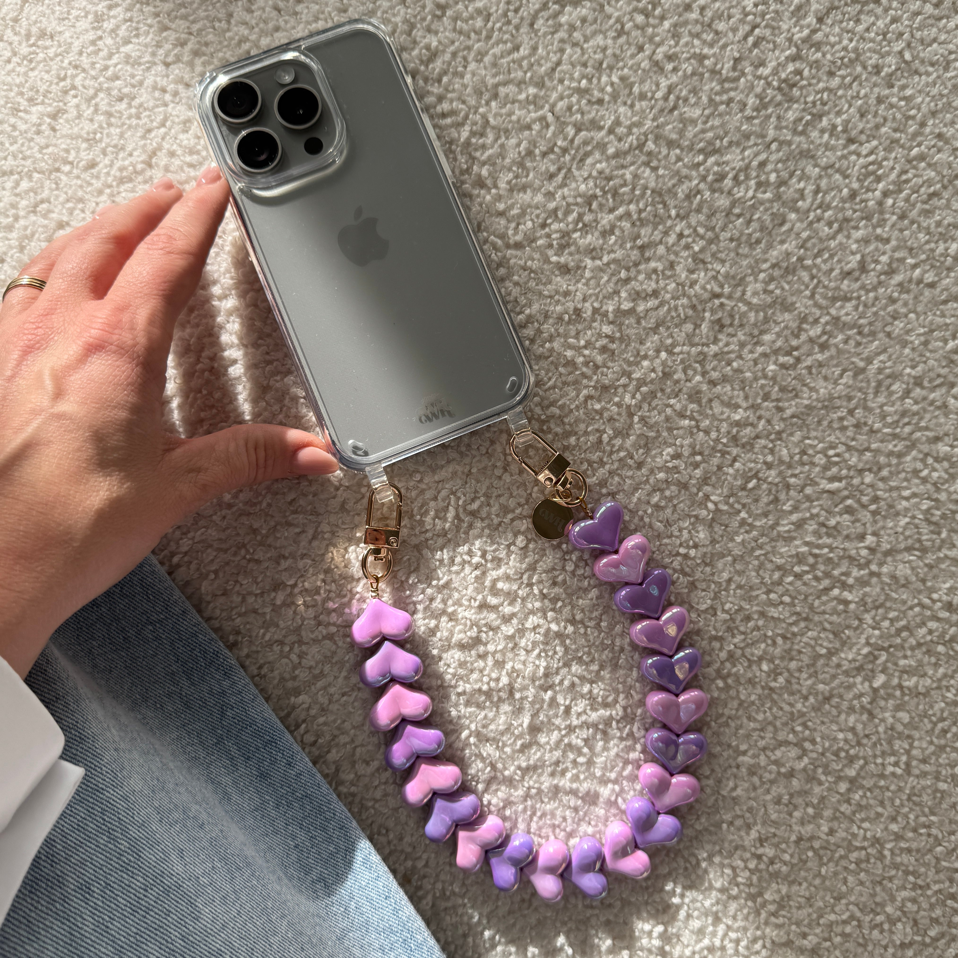 xoxo Wildhearts iPhone 12 Pro - Funky Hearts (Pink & Purple Metallic) Transparant Cord Case