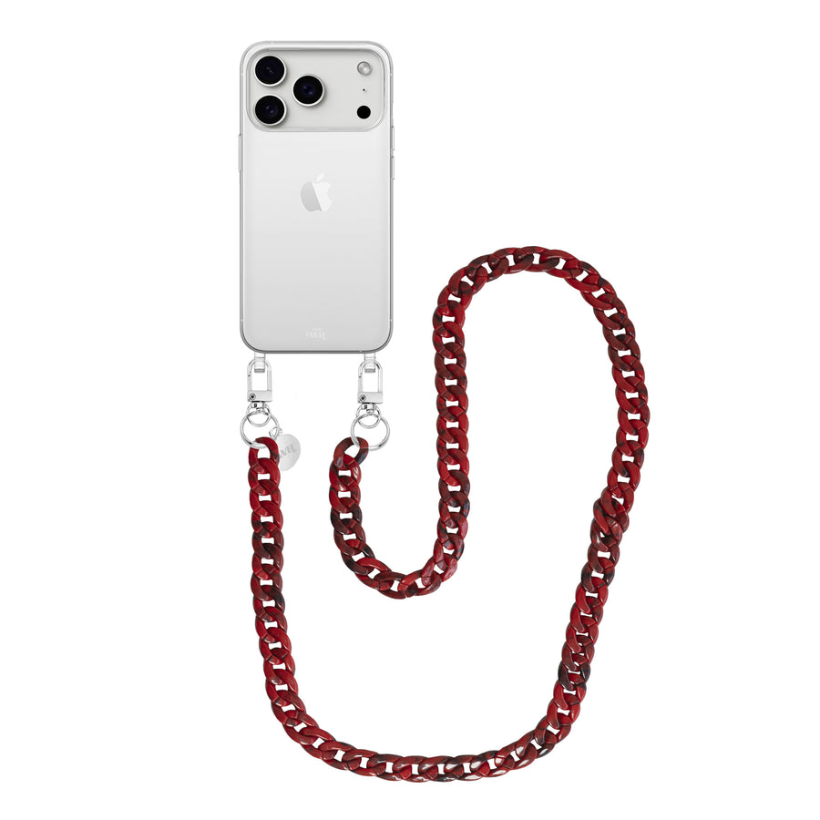 iPhone 17 Pro - Red Roses Transparant Cord Case - Long Cord