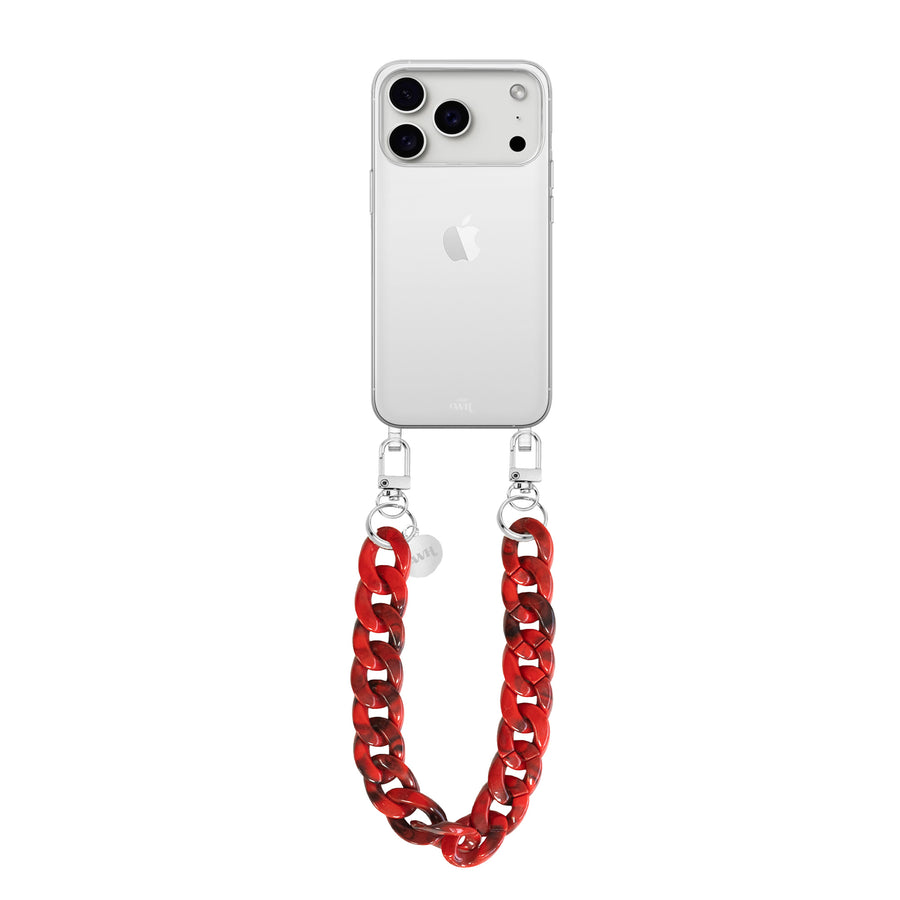 iPhone 17 Pro - Red Roses Transparant Cord Case - Short Cord