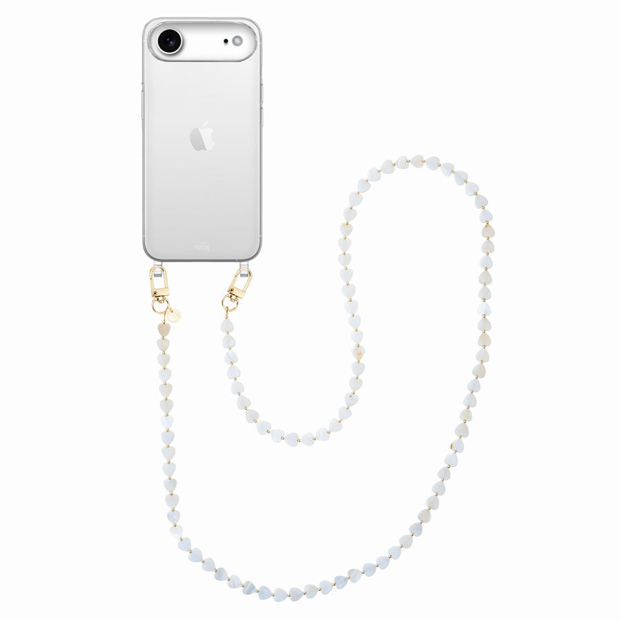 iPhone 17 Air - Shell Hearts (Beige) Transparant Cord Case - Long cord