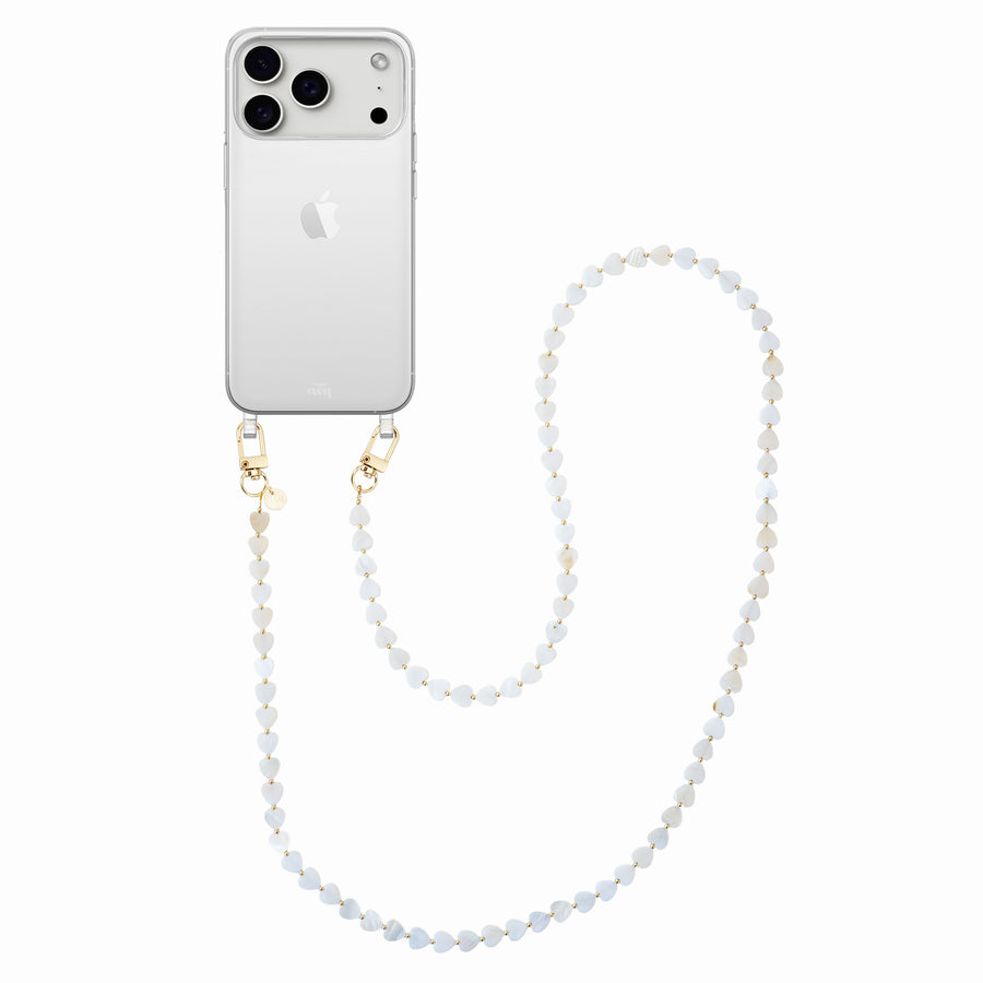 iPhone 17 Pro Max - Shell Hearts (Beige) Transparant Cord Case - Long cord