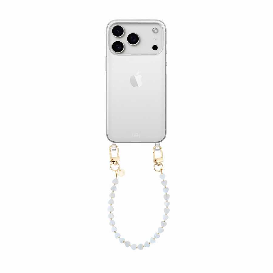 iPhone 17 Pro Max - Shell Hearts (Beige) Transparant Cord Case - Short cord