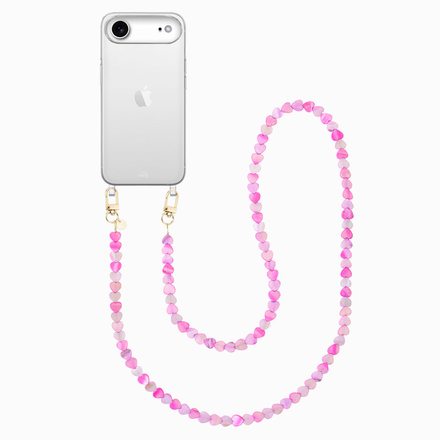 iPhone 17 Air - Shell Hearts (Pink & Purple) Transparant Cord Case - Long cord