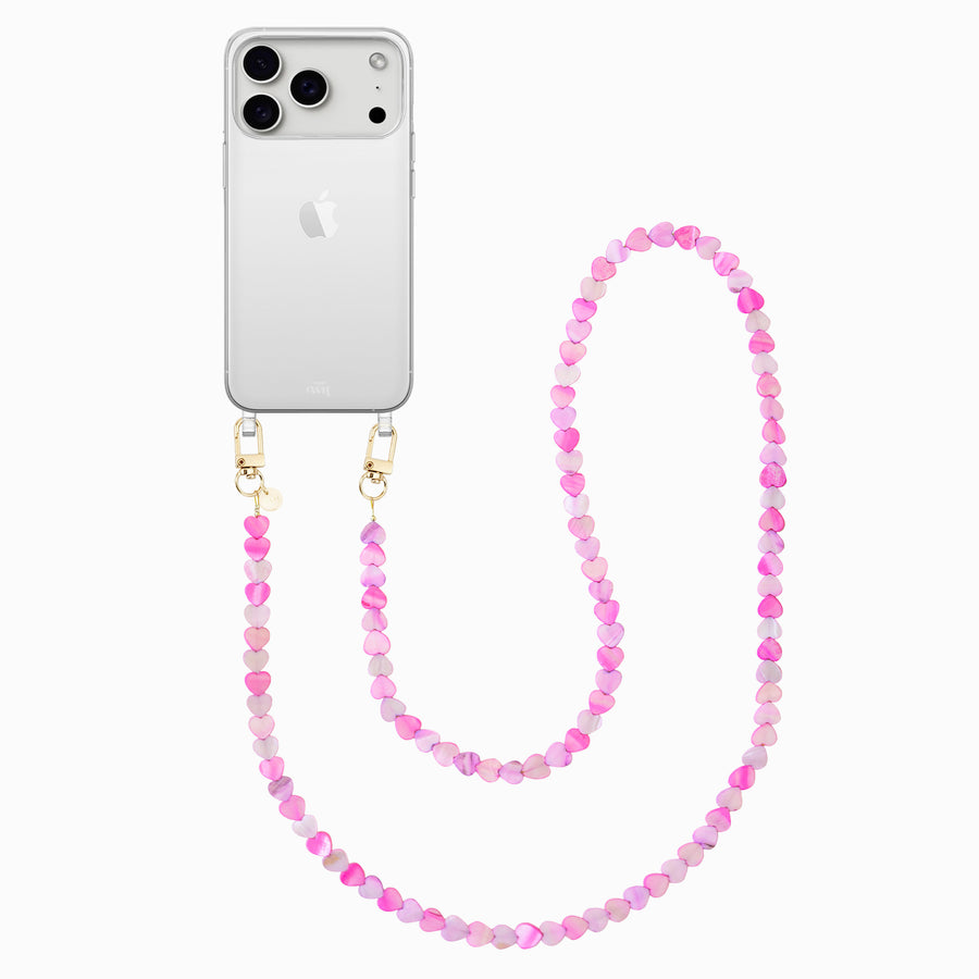 iPhone 17 Pro Max - Shell Hearts (Pink & Purple) Transparant Cord Case - Long cord