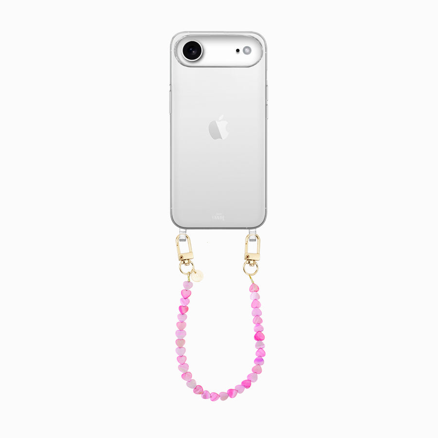 iPhone 17 Air - Shell Hearts (Pink & Purple) Transparant Cord Case - Short cord