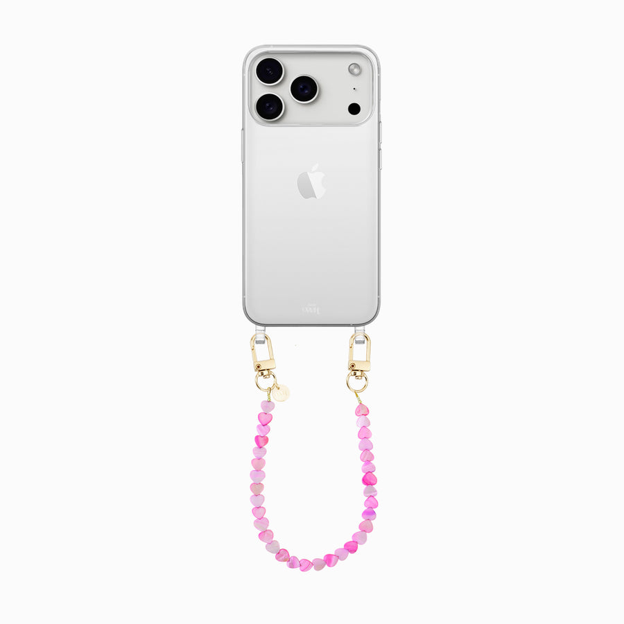 iPhone 17 Pro Max - Shell Hearts (Pink & Purple) Transparant Cord Case - Short cord