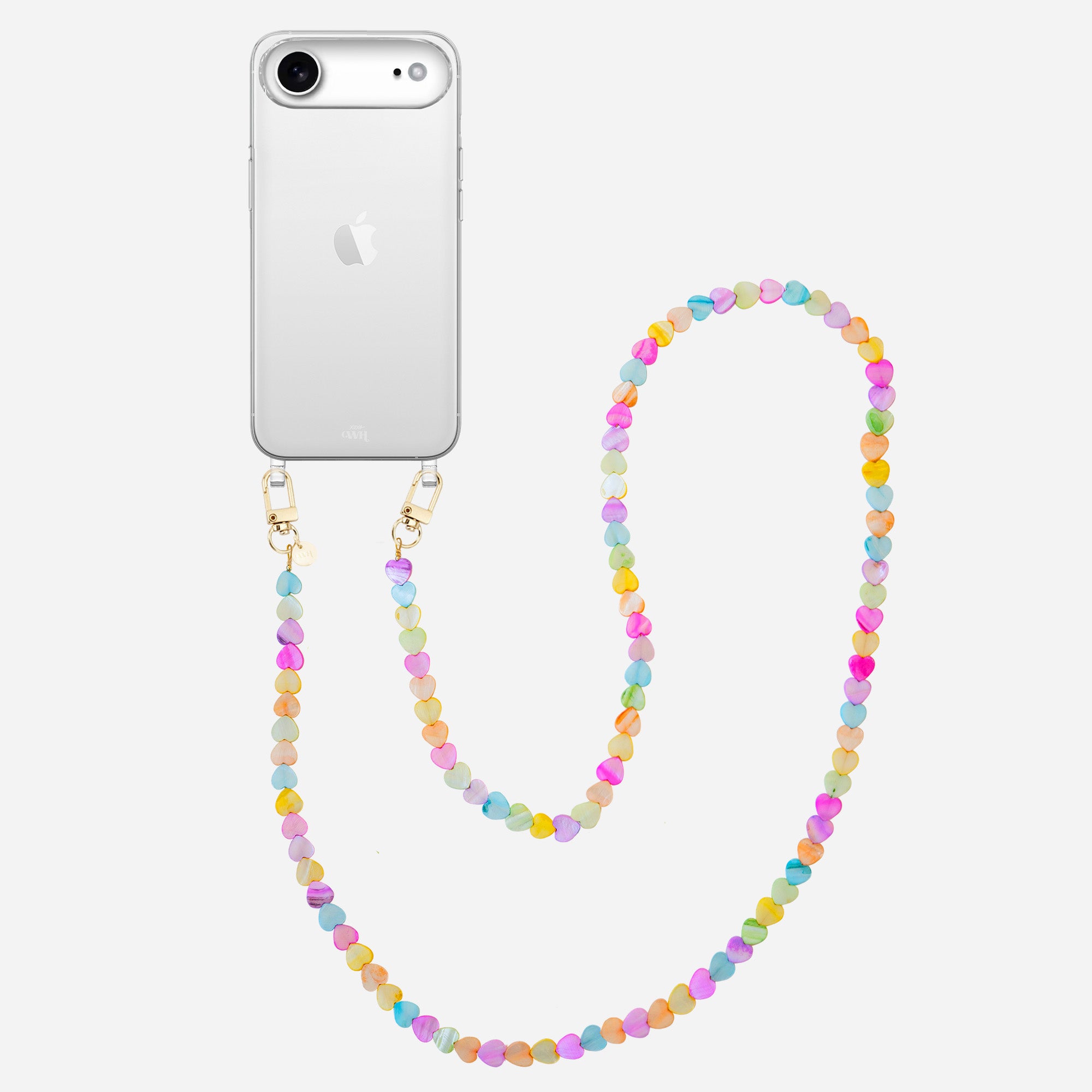 xoxo Wildhearts iPhone 17 Air - Shell Hearts (Rainbow) Transparant Cord Case - Long cord
