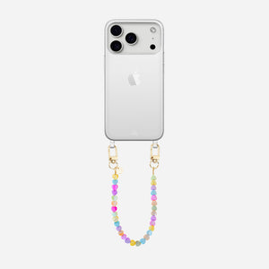 xoxo Wildhearts iPhone 17 Pro Max - Shell Hearts (Rainbow) Transparant Cord Case - Short cord