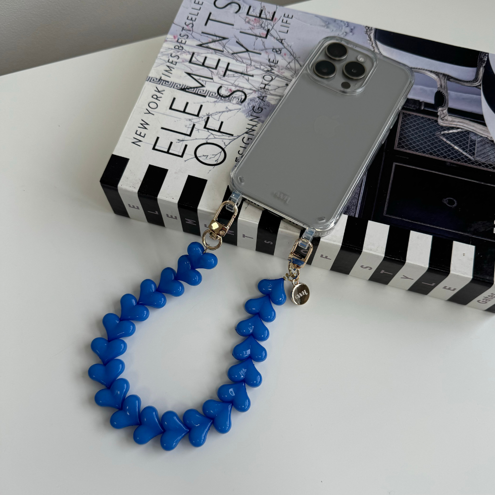 xoxo Wildhearts iPhone 17 Pro - Funky Hearts (Denim Blue) Transparant Cord Case