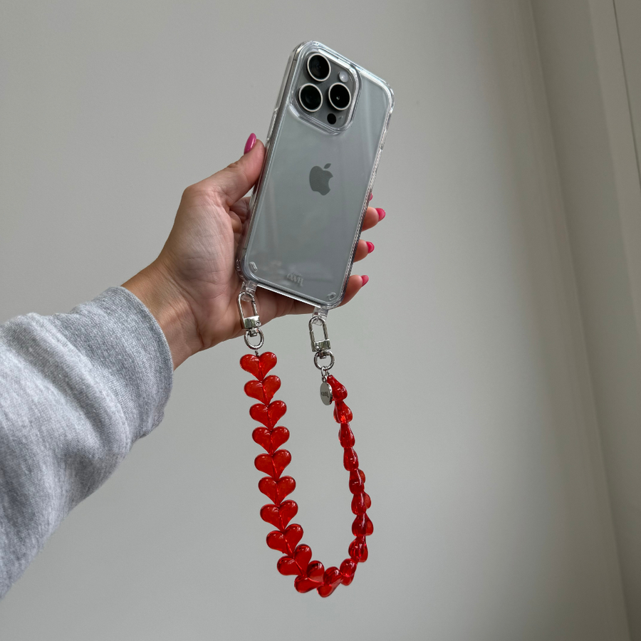 iPhone 17 Pro - Funky Hearts (Transparent Red) Transparant Cord Case